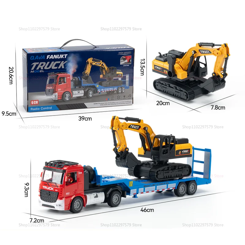 รถของเล่นขุดดินแบบแบนสำหรับเด็ก บังคับด้วยรีโมทคอนโทรล ตัวรถทำจากโลหะผสม ข้อต่อขยับได้ 2.4Ghz รถวิศวกรรมบังคับวิทยุ พร้อมไฟและเสียงเพลง สำหรับเล่นฉากต่างๆ