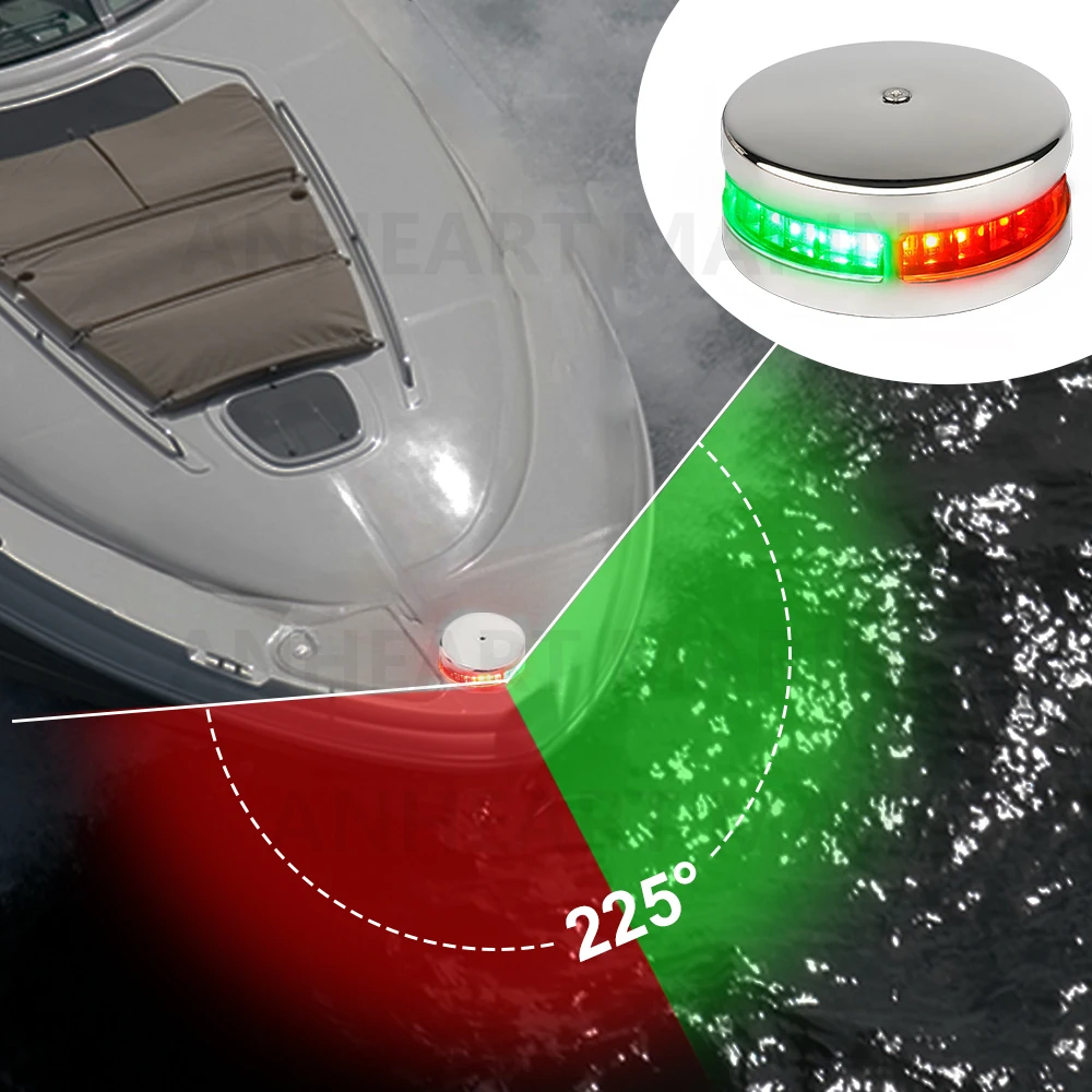 Marine Navigation Light LED Waterproof  Stainless Steel White/Red and Green Bi-Color Bow Light Navigation Lamp Boat Accessory