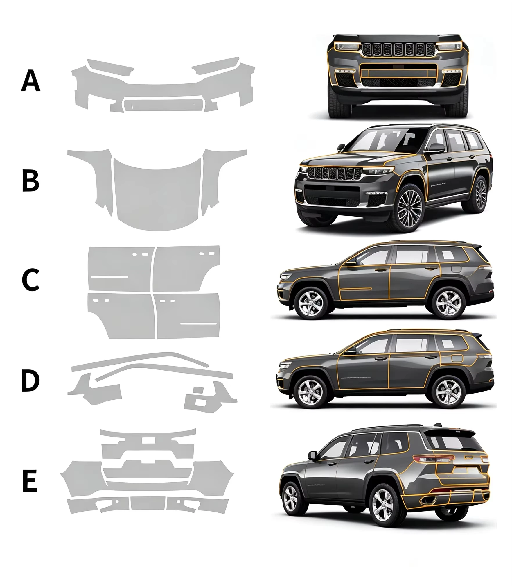 For Jeep Grand Cherokee Extended Edition 2021-2025 9Mil TPU Paint Protection Film Clear Bra Pre-cut PPF Anti-Scratch Resistant