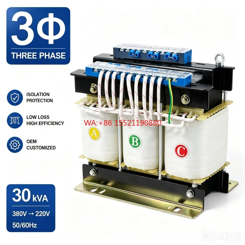 Aluminum Winding for Industrial Equipment 30KVA Three Phase Isolation Transformer 415V to 380V/220V 60Hz Copper /