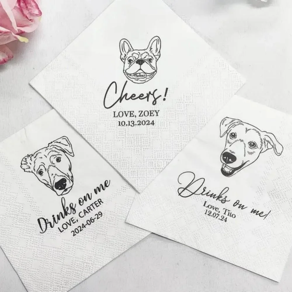 تخصيص الحيوانات الأليفة المناديل الزفاف ، الحيوانات الأليفة الوجه واسم منديل ، الحيوانات الأليفة خط واحد رسم منديل ، الكلب منديل الزفاف ديكور ، منديل عيد ميلاد