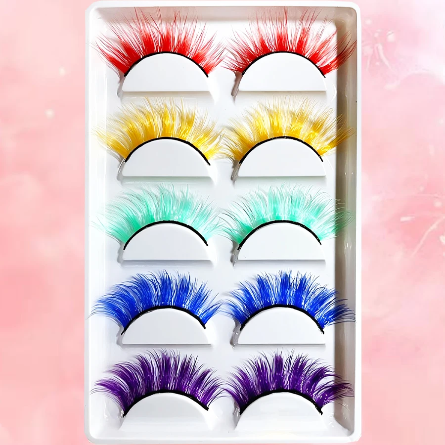 5 par mieszanych kolorów sztucznych rzęs 3D, naturalne, gęste i miękkie rzęsy do makijażu scenicznego w kształcie litery D, przesadzone rzęsy