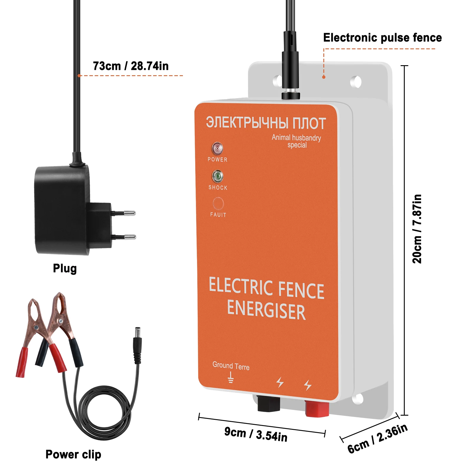 5 Mile 10KM Electronic Fence Energizer with Pulse Controller, 0.3 Joule Electric Shepherd for Livestock, Dogs and Poultry