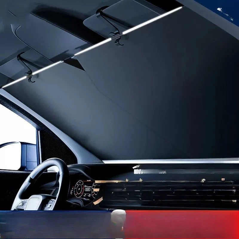 Retractable Car Windshield Sunshade Heat Insulation UV Block Front Window Sun Visor, Vehicle Interior Windscreen Sun Shade Cover
