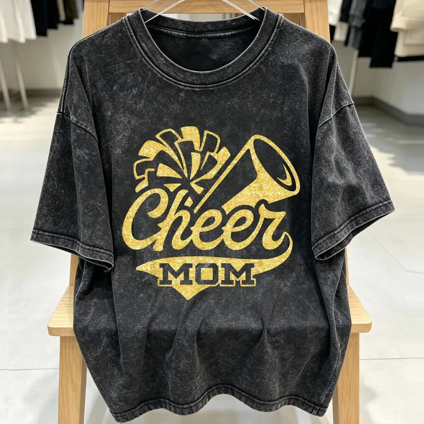 washed T Shirt Cheer Mom Biggest Fan Cheerleader Black Yellow Gol Collaboration Backpack Large Capacity Cute Foldable 3d Casual