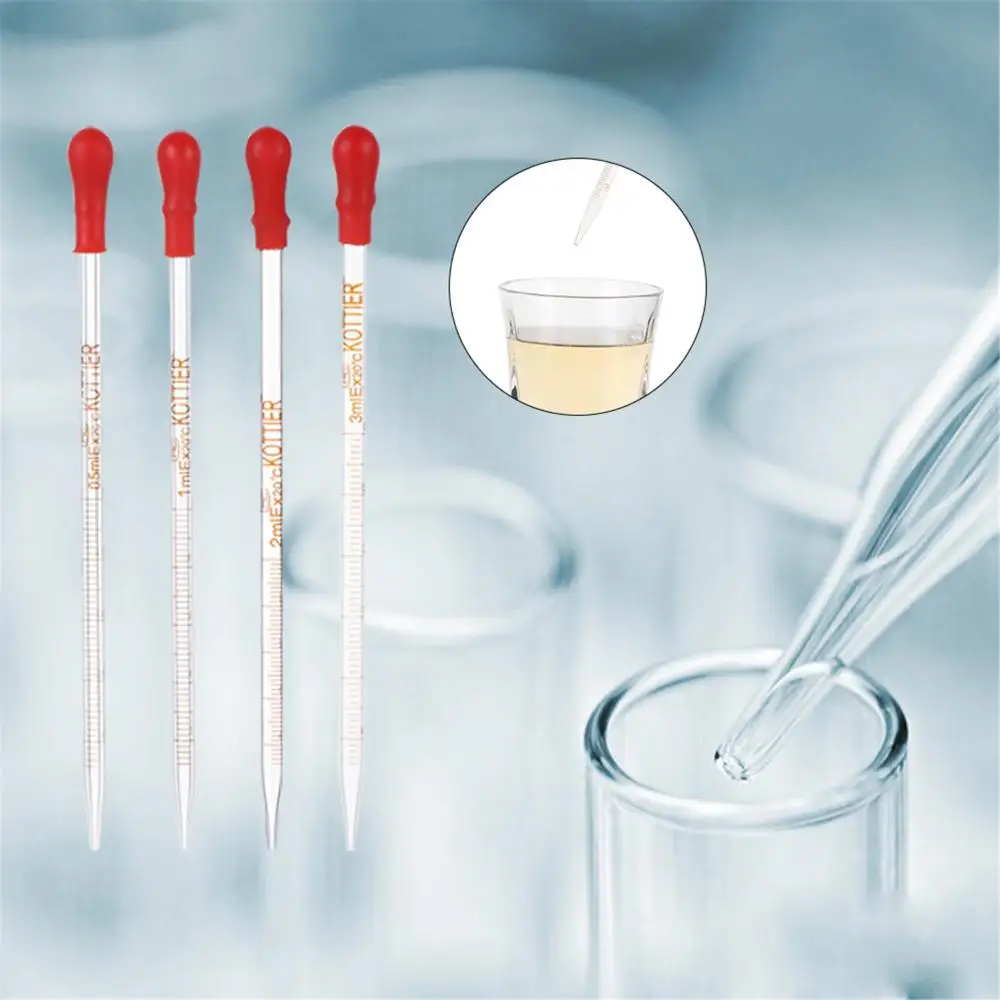 1/5pcs Rubber Head Glass Dropper Glass Pipette Lab Chemistry Dropper Pipet With Scale Line Red&Transparent