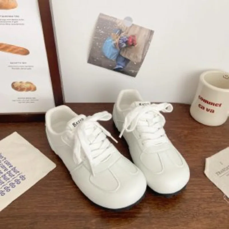 Damen Rosa Retro-Trainer-Schuhe, Süße Runde Zehenpartie, Schnürung, Lässige Sneakers, Weiche Sohle, Leichte Alltagsschuhe, Flache Schuhe – Detail 4
