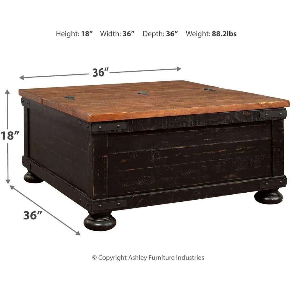 Valebauer Farmhouse Lift Top Coffee Table com armazenamento, angustiado marrom e acabamento preto