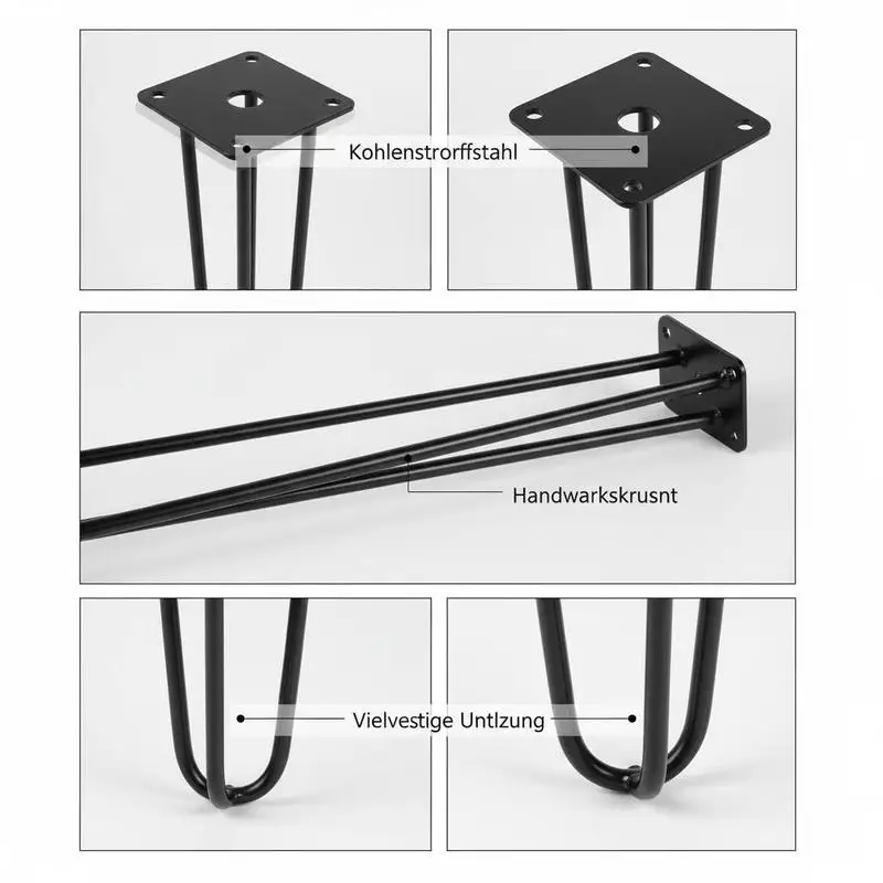 

Metal table leg 86.3 cm, black metal table frame, 4 pieces, hairpin table legs, 3 posts, hairpin leg, carbon steel with 4