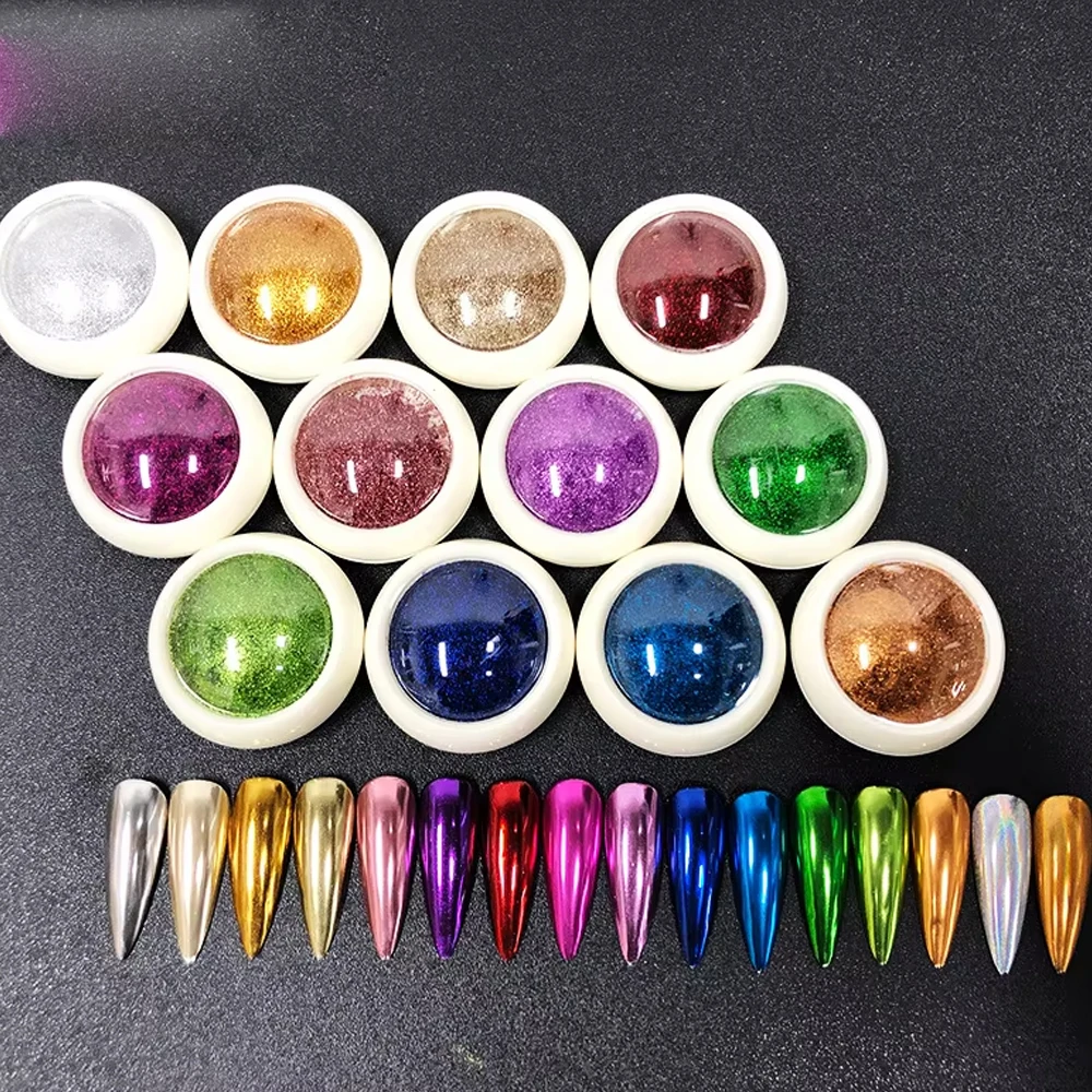 Nail Mirror Chrome Shimmer Glitter Holographic Colorful Dust Metallic Effect Pigment Powder ForUV Gel Polish Nail Art Decoration