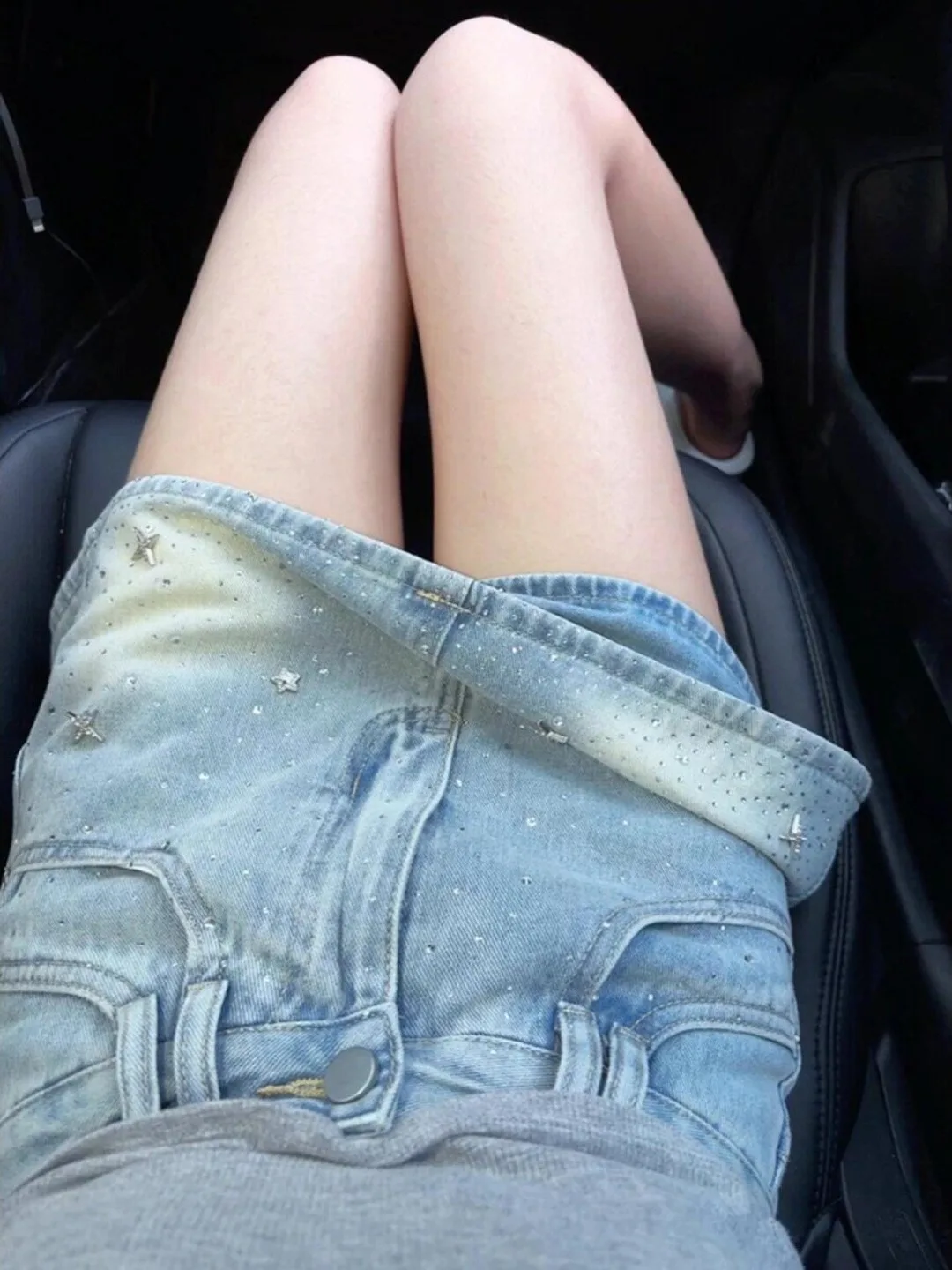 

plus Size Denim Half Skirt High Waist A-Line Short Skirt Diamond Embellished Anti-Light Summer New Style Retro Slimming Design