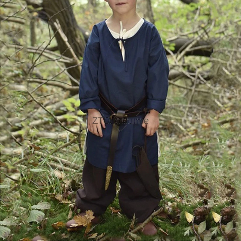 Camisa de disfraz de pirata Medieval para niños, Tops medievales, renacentistas, Longleeve, Halloween, escocés, granate