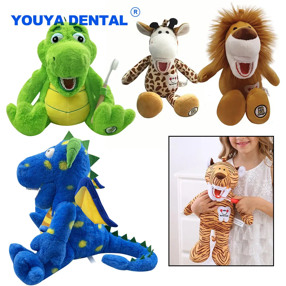 Dental Animal Teeth Plush Model Brushing Teaching Toys With Toothbrush For Kids Learning Dentistry Soft Gifts Clinic Decoration