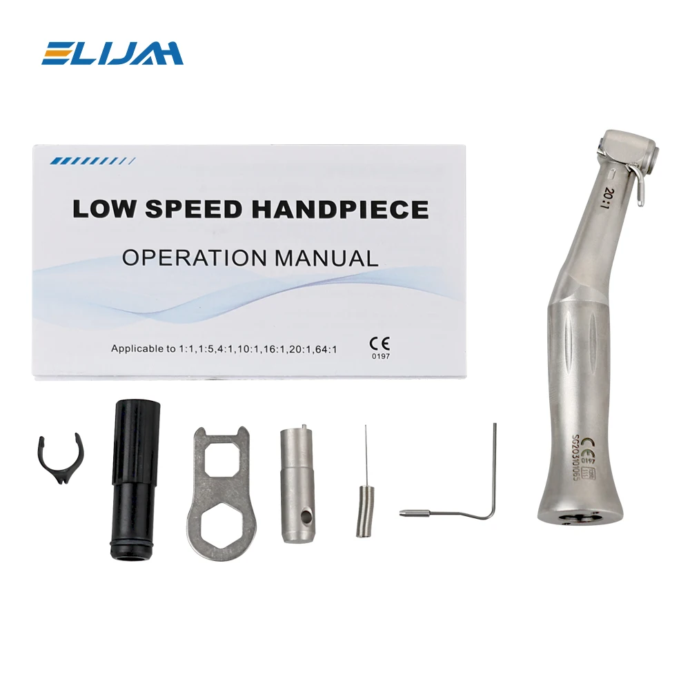 Dental Low Speed Handpiece 20:1 Reduction Implant Surgery Contra Angle Handpiece Push Button Air Turbine Dentistry Instrument