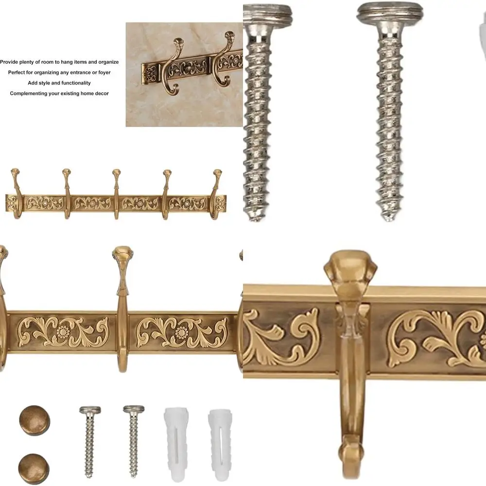 

Vintage Wall-Mounted Aluminum Coat Rack with Rail and Hooks for Hanging Clothes, Hats, and More