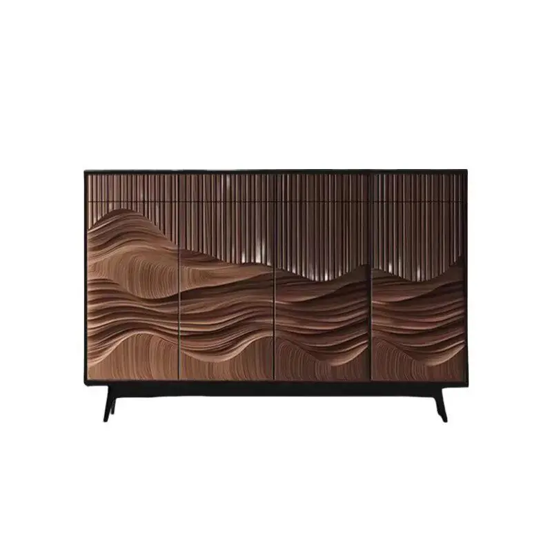 Solid Wood Wave Motif Tall Storage Cabinet, Art Drawer Chest for Porch & Living Room