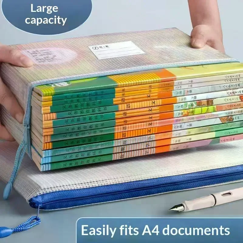 Zipper Mesh Bags A4 Plastic Zipper Bags For Organizing Waterproof Clear Travel Bags Office Supplies Document,Color Random