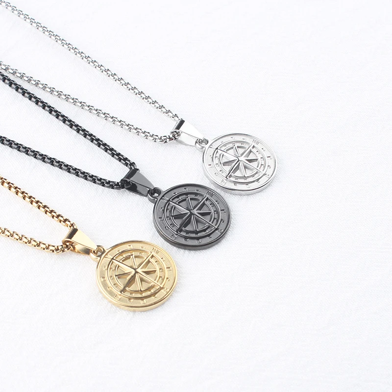 3 Colors Compass Pendant Necklace,Stainless Steel North Star Compass Necklace, Waterproof Unisex Jewelry, Gift for Men & Women