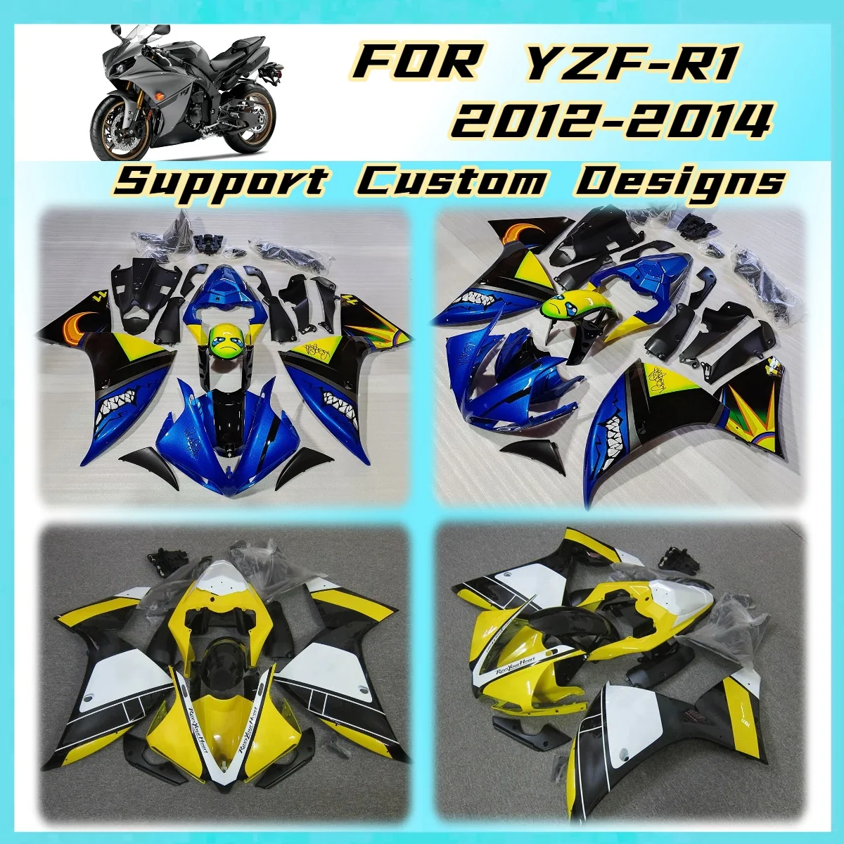 Custom Paint Fairings 2012 2013 2014 YZFR1 Motorcycle Fairing Kit Body Protection Cover Perfect Fit for Yamaha YZF R1 12 13 14
