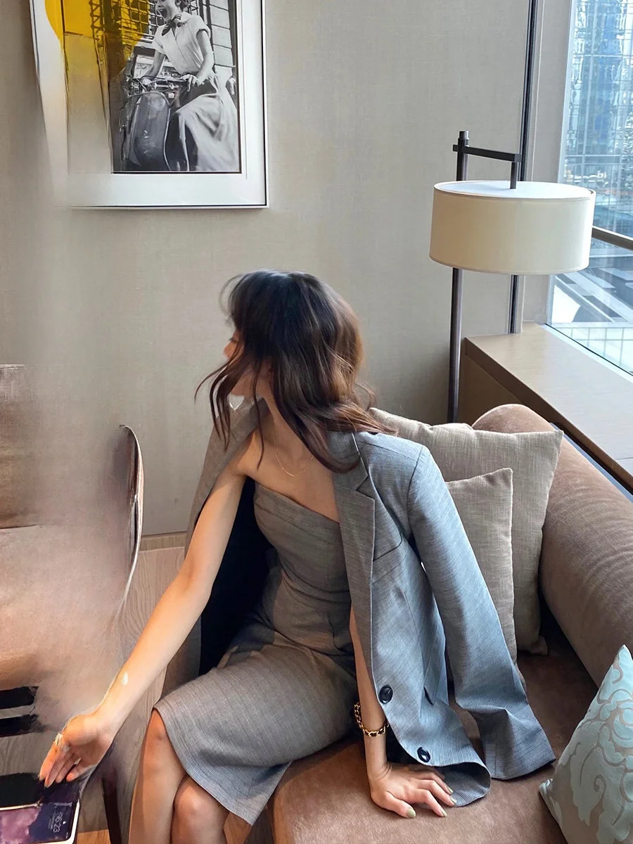 

Костюм в клетку Ele ey, комплект для женщин, размер S, стильный деловой костюм для студенток, премиум-качество