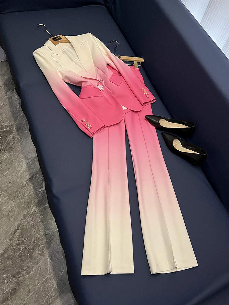 

Faionable High-End Profional Slim Fit een adient Color Women's Suit Set Two-Piece Long Pants A923 Commute Sle