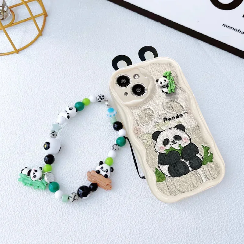 3D Ear Cute Panda Toy Chain Case For Samsung Galaxy A56 A16 A55 A06 A54 A26 A36 A34 A35 A15 A14 A05 A05S A53 A52 A23 A24 A04 A32