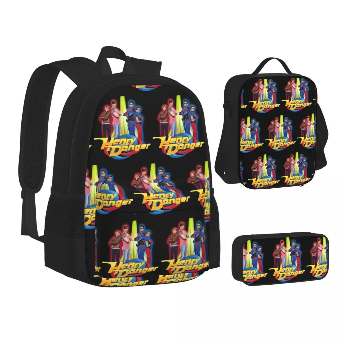 Henry Danger Secret Identities Backpacks Boys Girls Bookbag School Bags Children Rucksack Lunch Bag Pen Bag Three-Piece Set