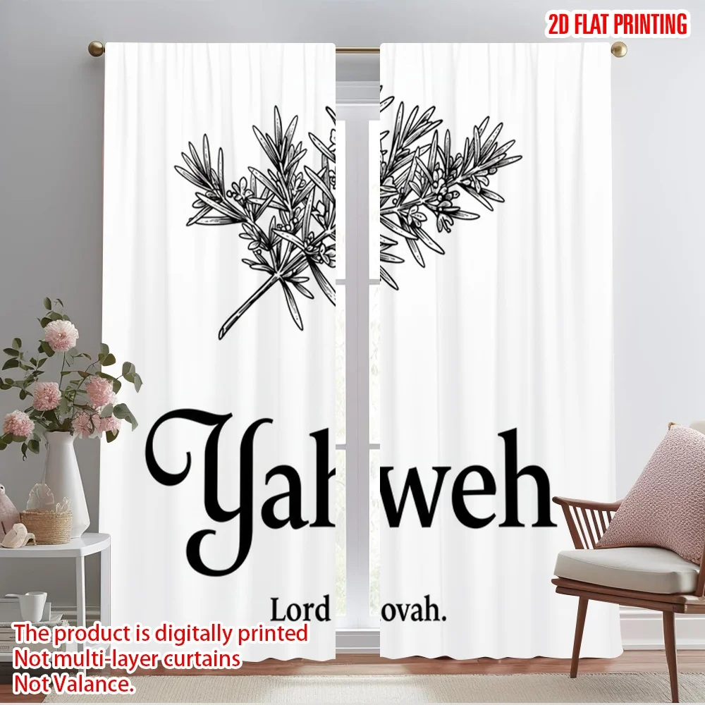 

2pcs 2D flat printing Party Curtains Rosemary Branch Lord Jehovah 100% Polyester Without Electricity All Season Party & Holiday