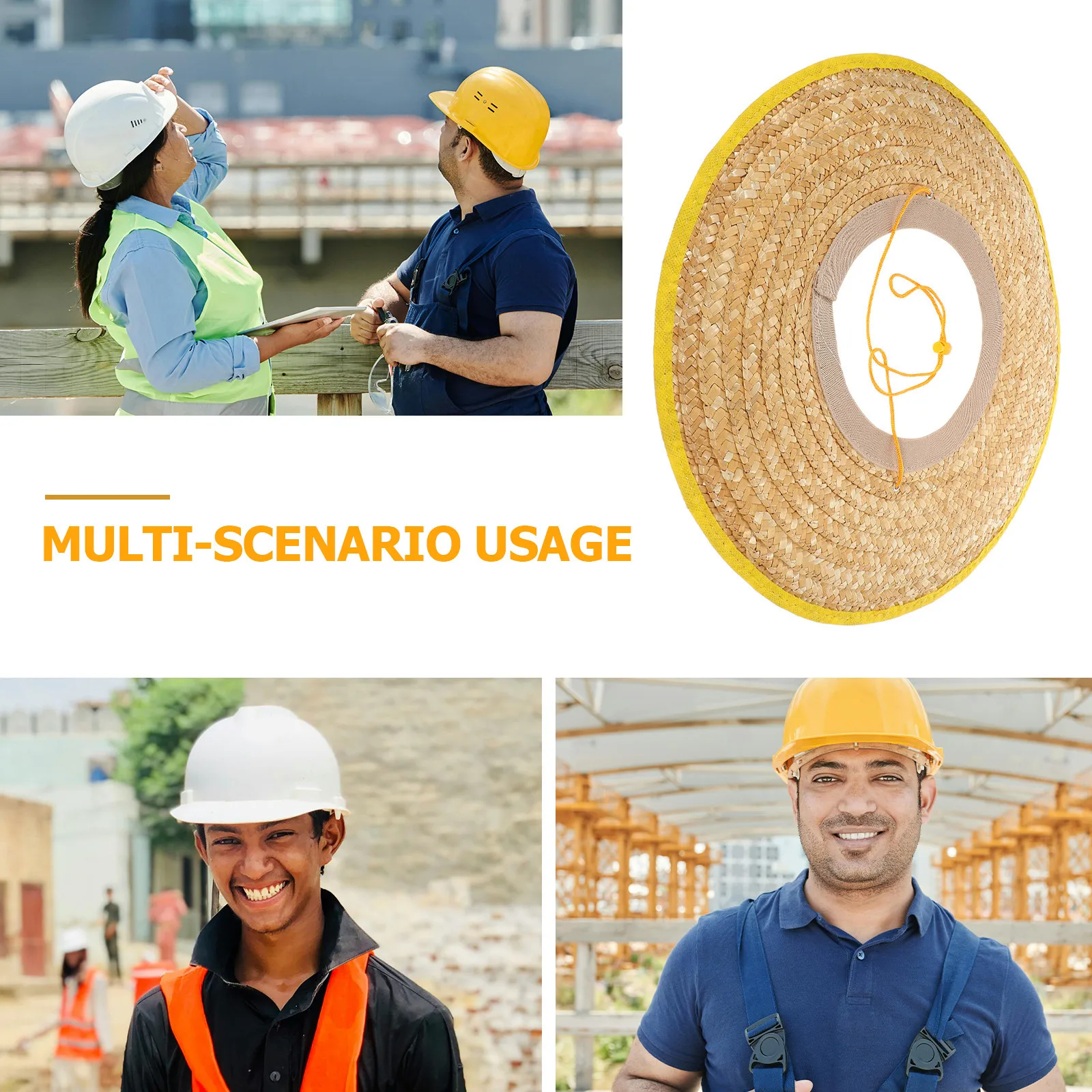 Hard Hat Sun Shade Straw Visor Full Brim Lightweight Breathable Shield Cover for Construction Sanitation Outdoor Workers