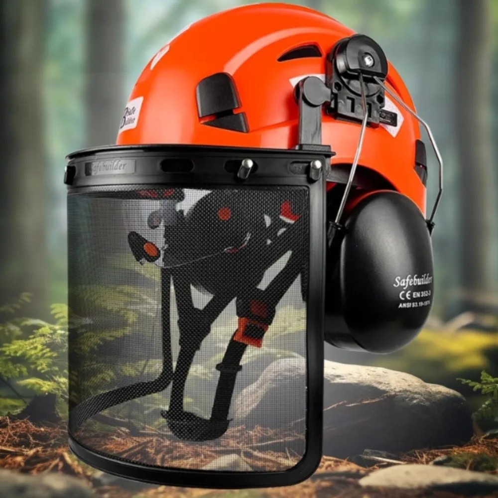 

New Industrial Forestry Safety Helmet With Visor Mesh Face Shield Earmuffs Chainsaw Cutting Woodworking Work Hard Hat ABS