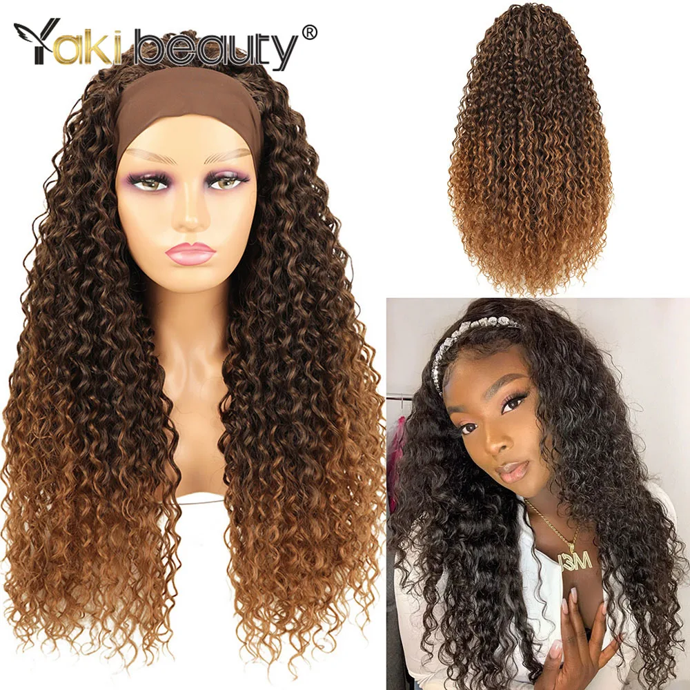 

28-дюймовый длинный курчавый синтетический парик с повязкой на голову, парик с глубокими волнами для чернокожих женщин, афро-кудрявый водный волнистый аксессуар для волос из органического волокна