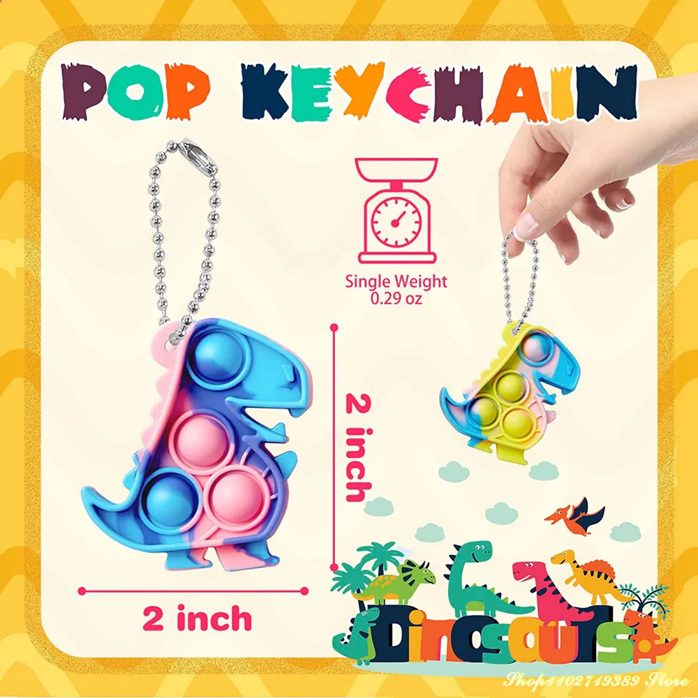 12/36Pcs Dinosaur Party Favors Pop Keychain Fidget Toys Bulk Stress Relief Sensory Toys Birthday Party Supplies for Kids