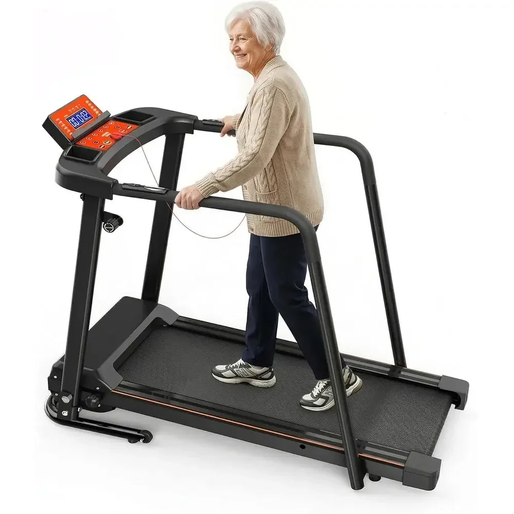 Extended Safety Handrails Treadmill for Home Recovery, Senior Fitness, Heart Rate Monitor, LED Display, Supports Up to 310 lbs