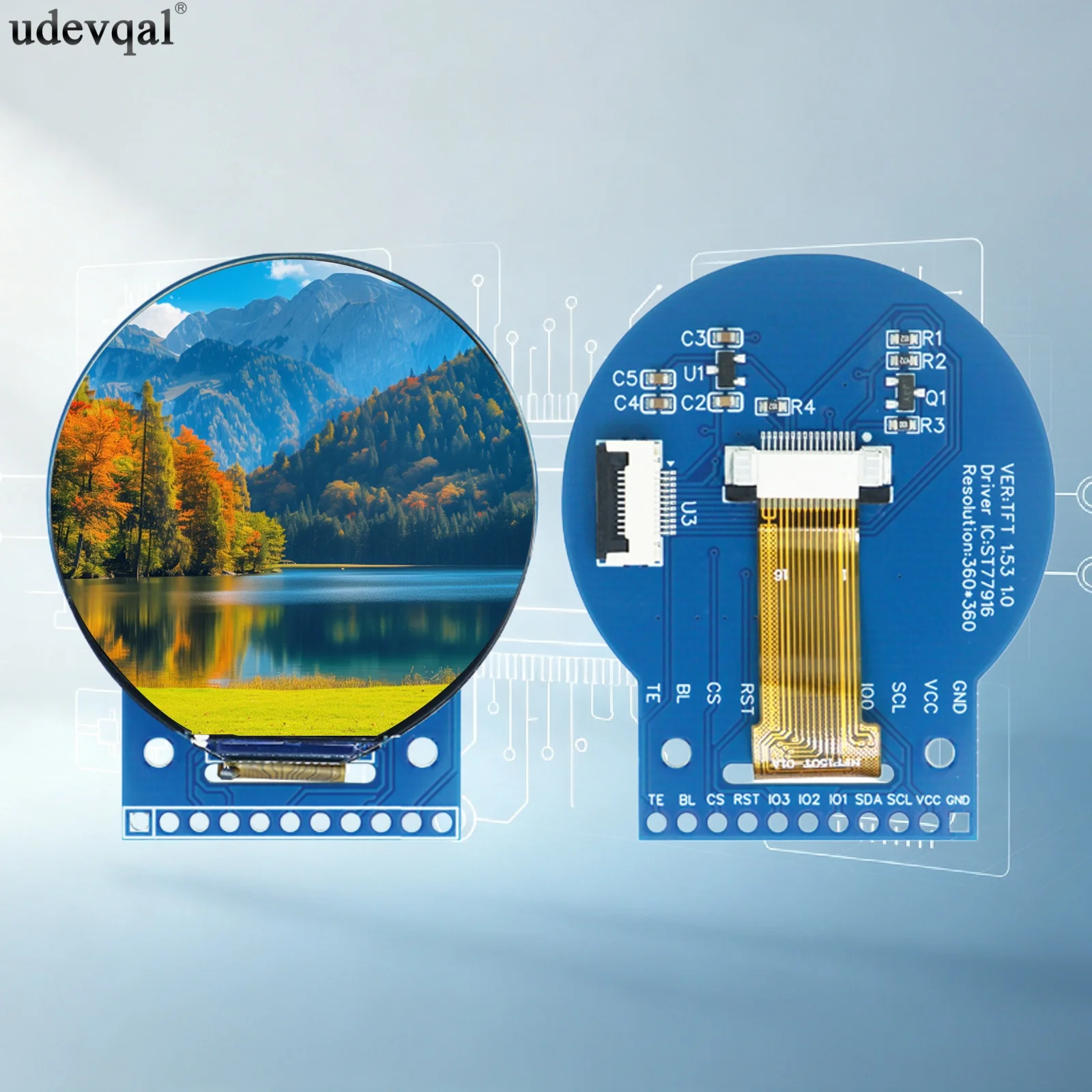 1.5 Inch TFT LCD Display Color Round Screen Module IPS 11Pin 360x360 ST77916 QSPI Interface 3V-5V Wide Viewing Angle