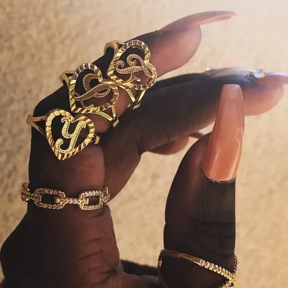 

Custom Name Rings for Women 18K Gold Plated Vintage Heart Thumb Rings Personalized Carved Letter Stackable Rings Jewelry Gifts