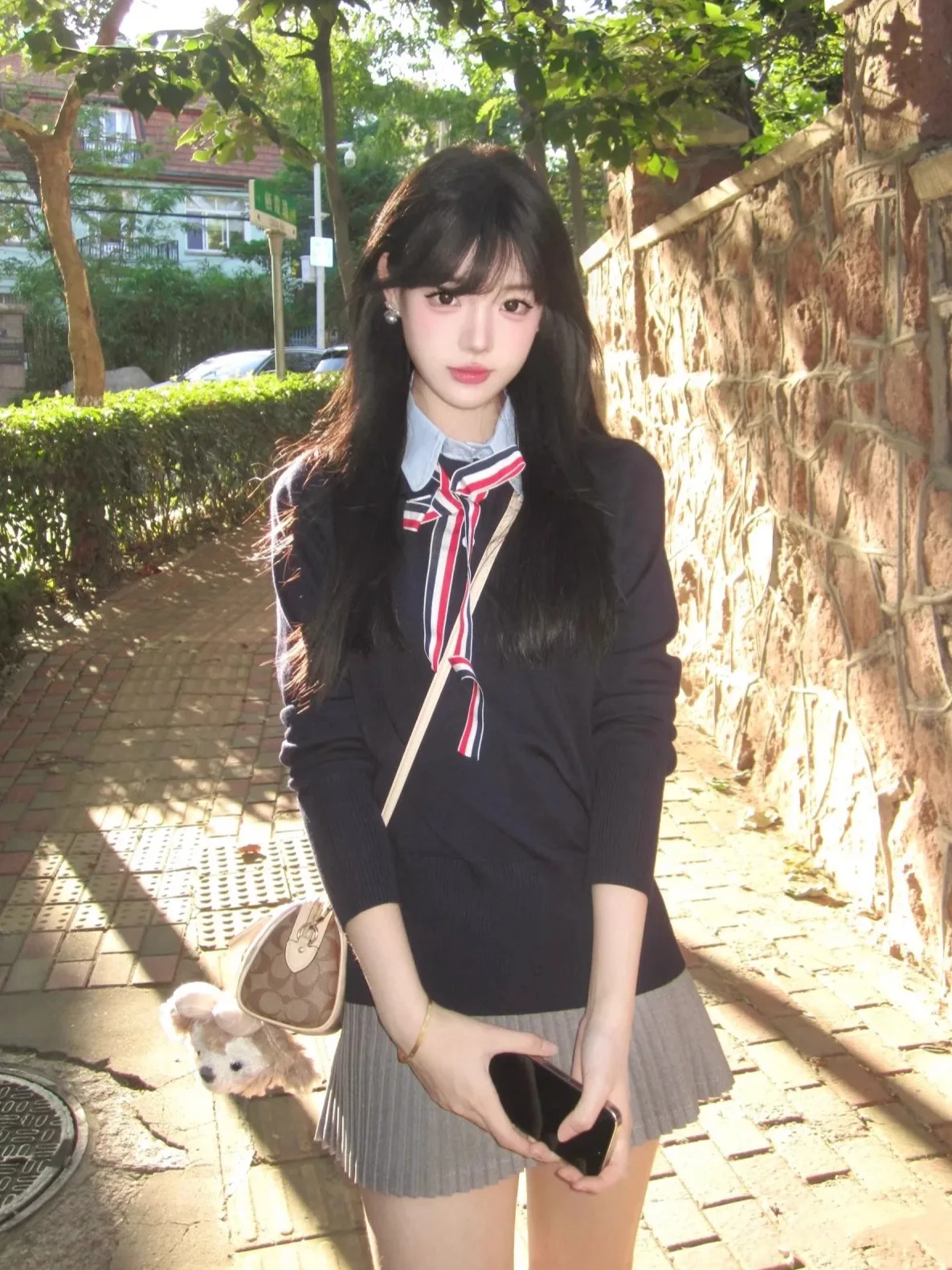 

Sweet Sle Knitted Sweater with Fake Two-Piece Design Overhead Collar Base Layer Outerwear Knot Long Sve W...