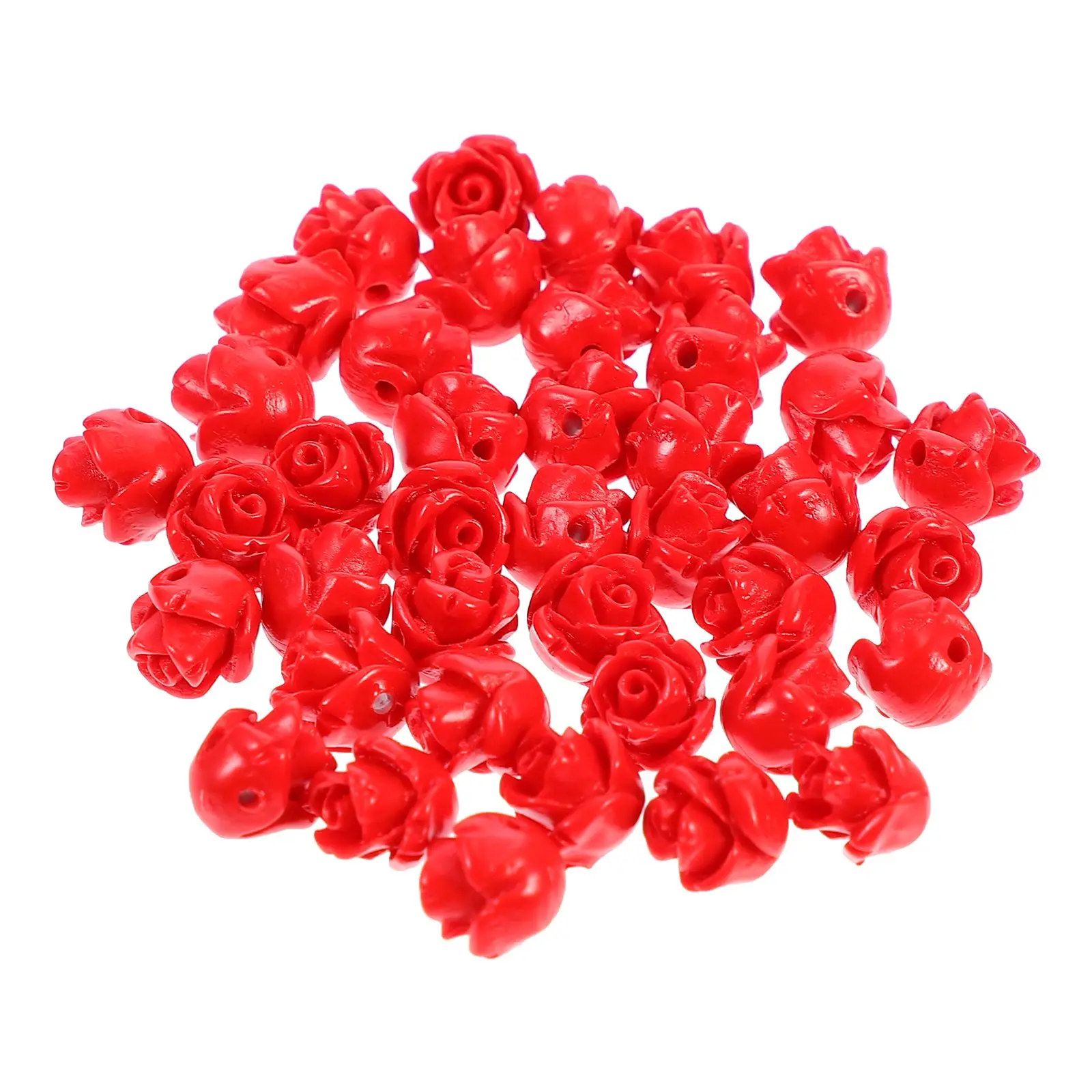 50 Pcs Small Beads for Bracelets Loose Crafts Red Roses Spacer Necklace Making Round Plastic