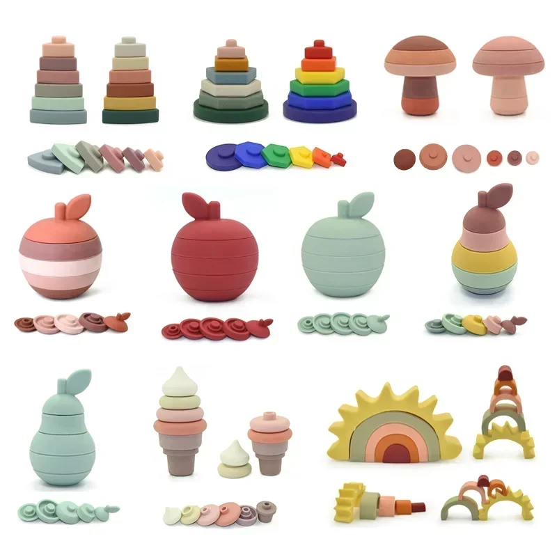 1 Set of Silicone Soft Building Blocks BPA Free Baby Silicone Teethers Baby Montessori Educational Toys Educational Game Toys