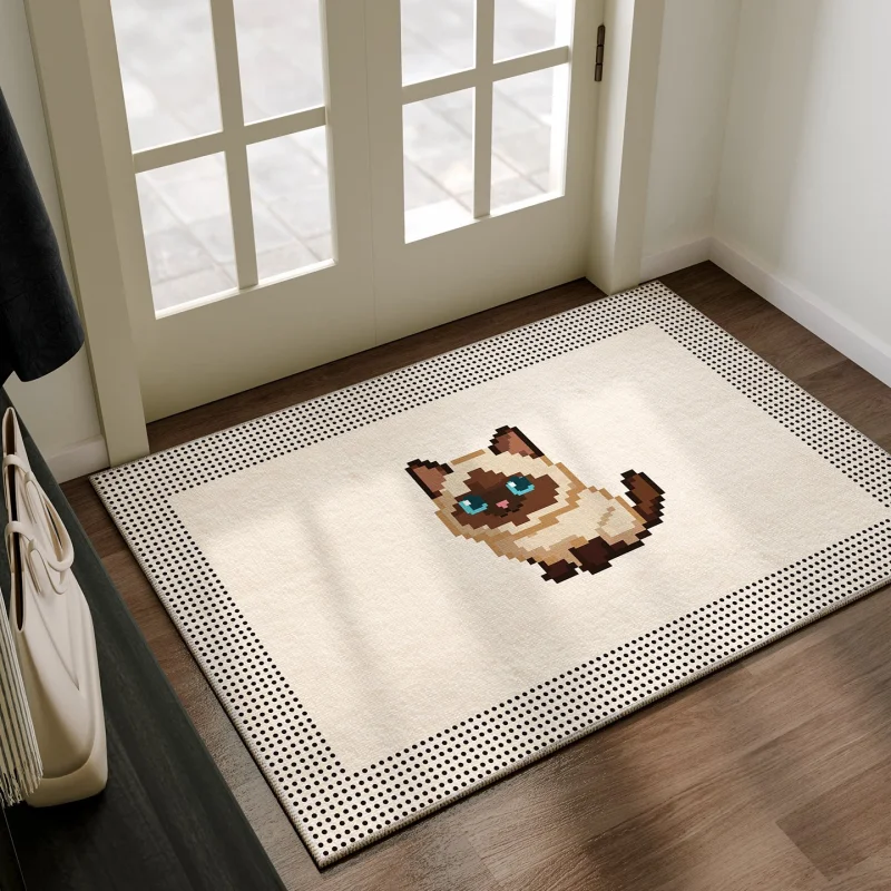VIKAMA Pixel Dog Schnauzer Dotted Border Retro Game Cute Art Flannel Door Mat Non Slip Entryway Bedroom Living Room Home Decor