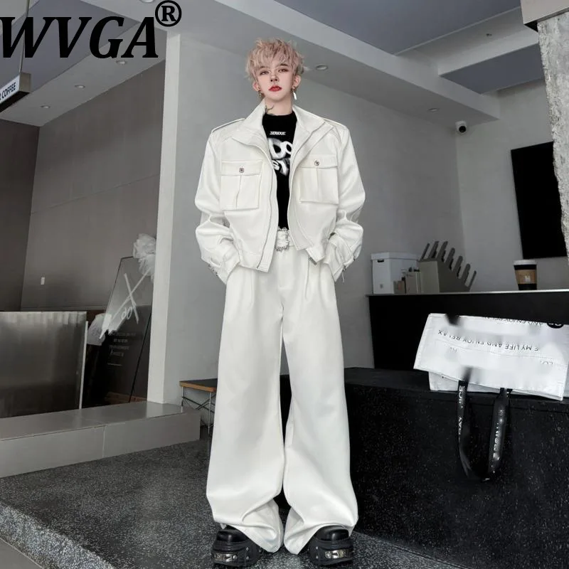 WVGA 2026 Spring New Men Tide Solid Color Stand Collar Pocket Trendy Coat Niche Chic Casual Wide-Leg Pants Two Pieces Set W18868