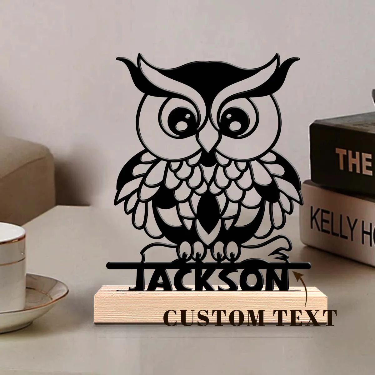 1pc Customizable Metal Desktop Ornaments Custom Name Equipped with A Wooden Base New Home Gift for Friends,Decorative Ornaments