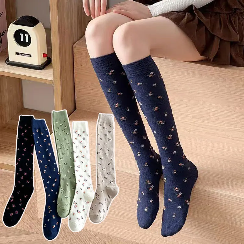Women's Socks Micro Compression Socks Floral Print Retro Japanese Korean Style Fashion Funny Collegiate Long Sock Versatile Cute