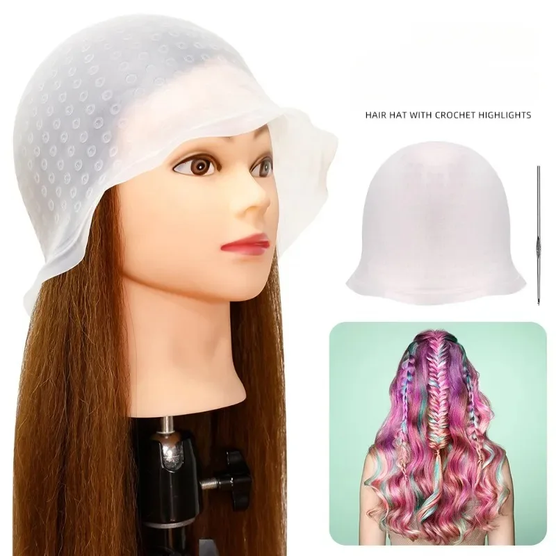 

Professional Barber Hair Coloring Cap Silicone Highlights Cap with Needle Hair Dye Hat Beauty Salon Hairstyling Tools