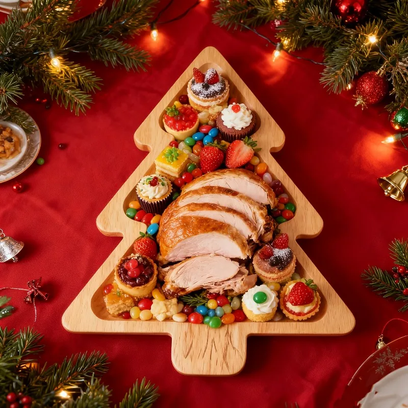 

Wooden Snack Plates Christmas Reindeer Tree Shapes for Holiday Celebrations Gatherings Multi Occasion Cooked Food Service Tray
