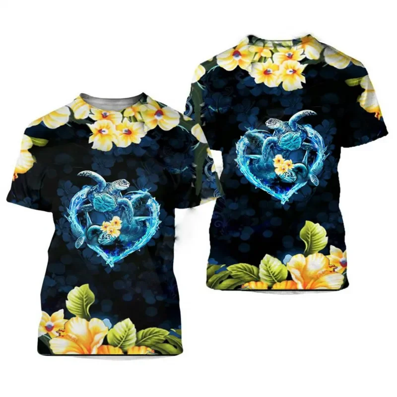 2022 3D Printed Turquoise Harajuku Hibiscus T Shirts Men Ladies Couple Casual T Shirts Fashion Short Streetwear