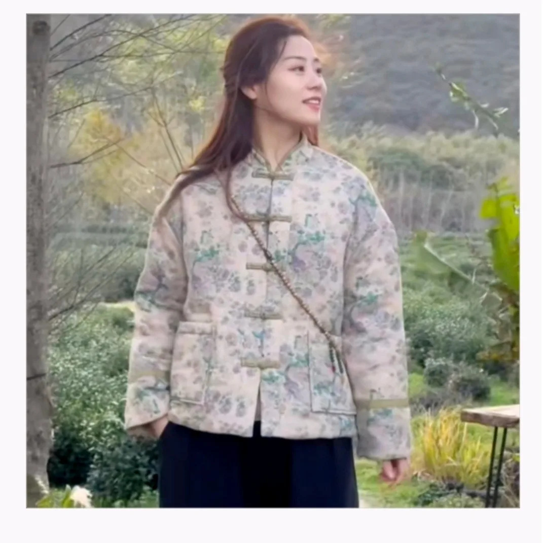 

Новая женская хлопковая куртка в китайском стиле: комфортная, теплая, с принтом, ретро-дизайн, на пуговицах, утепленная зимняя верхняя одежда