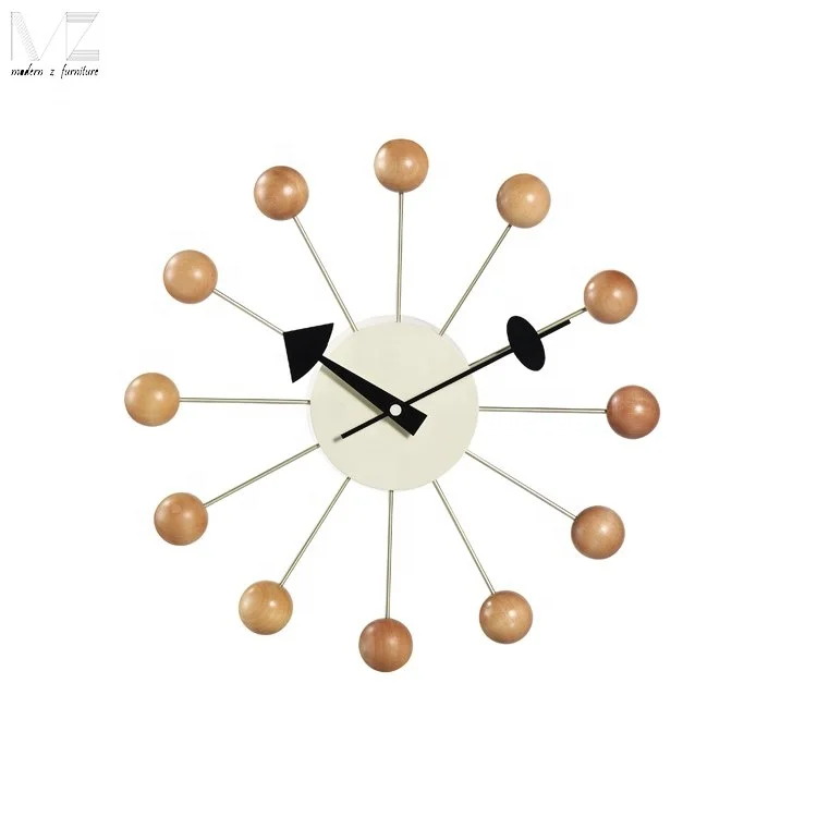 Modern Mid-century Classic Design Small Decorative Multi Color Wood Ball Wall Clock