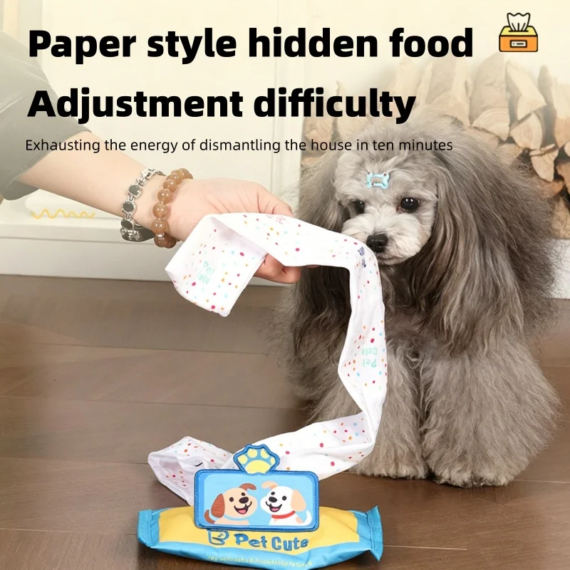 Interactive Dog Tissue Snuffle Toy, Washable Denim Treat Dispensing Toy, Squeaky Puppy Teething Chew Toy, Mental Stimulation Toy