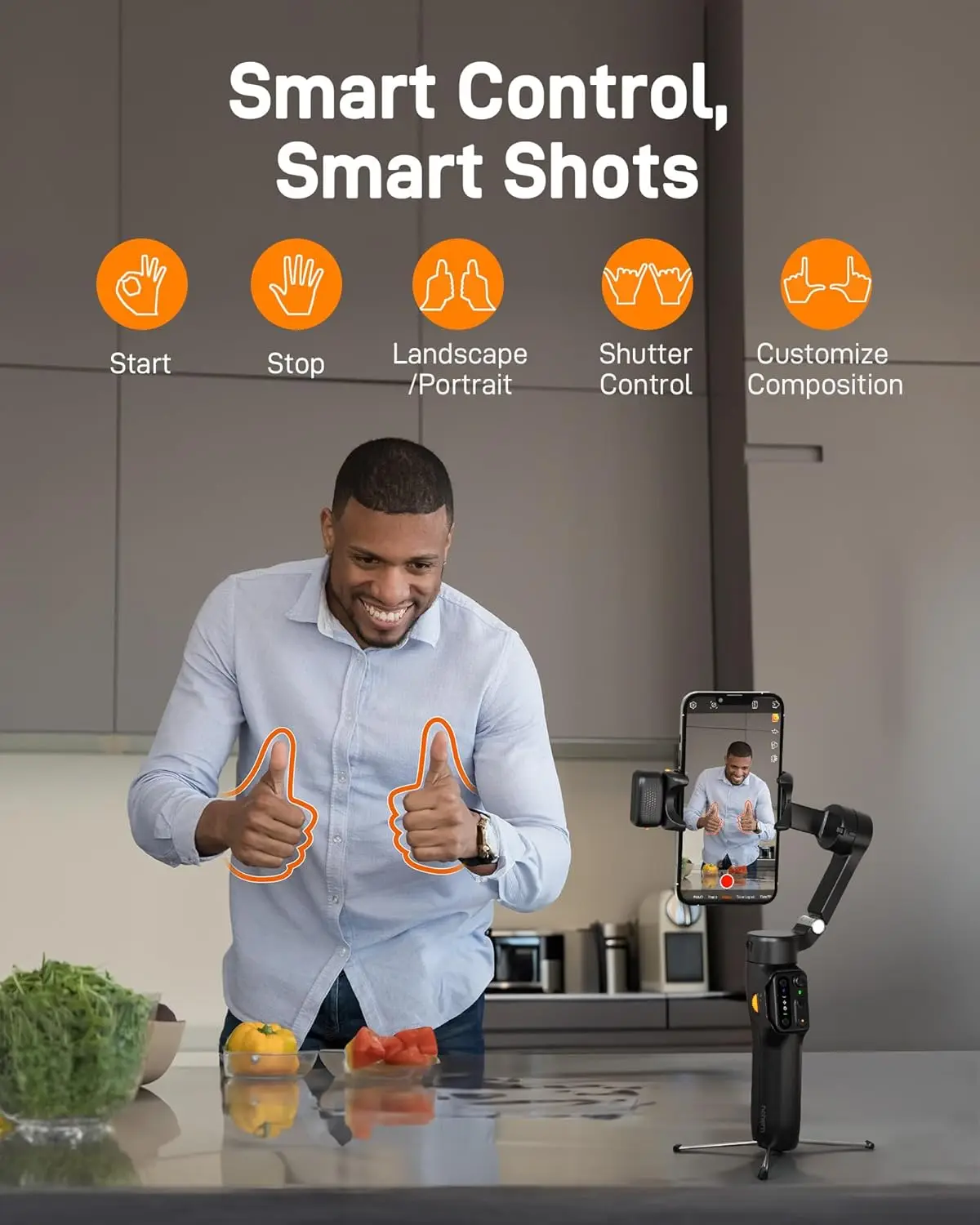 Hohem iSteady V3 مثبت الهاتف الذكي Ai تتبع الوجه 3 محاور الهاتف Gimbal المدمج في Selfie عصا المحمولة آيفون 15/سامسونج