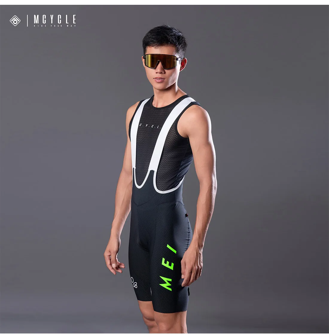 Mcycle Neues Design Radsport-Trägerhose, buntes Logo, Fahrrad-Trägerhose, atmungsaktiv, gepolstert, Fahrrad-Shorts, hohe Taille, Unisex-Radsport-Trägerhose – Detail 19